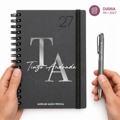 Livro de anotações preto personalizado com caneta