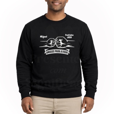 Sweatshirt preta com estampa branca e texto Amigos para a Vida
