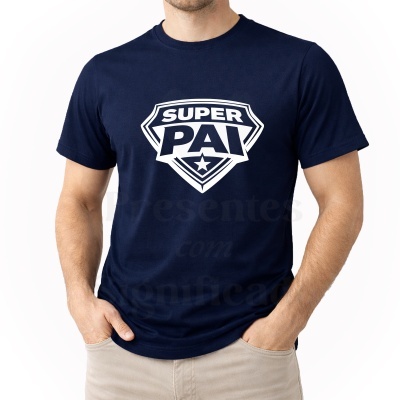Camiseta azul escura SUPER PAI com escudo branco