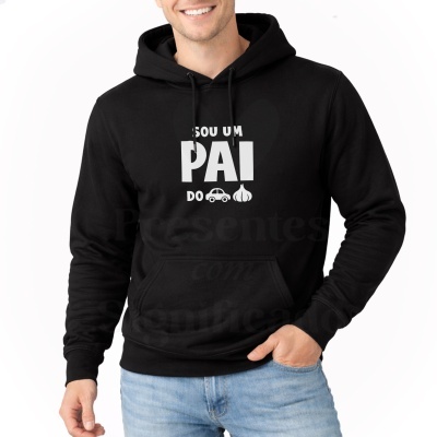 Sweatshirt preta com texto e ícones em branco