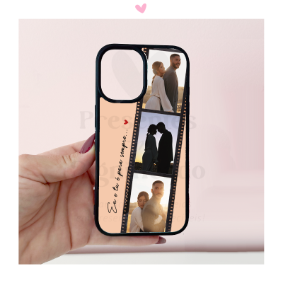 Capa para telemóvel personalizada com três fotografias e texto