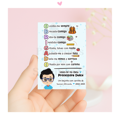 Cartão de agradecimento com acróstico e ilustrações para professora