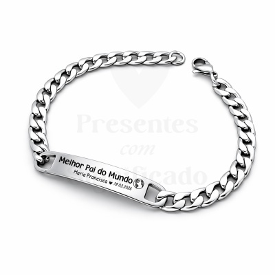 Pulseira prateada com gravação personalizada