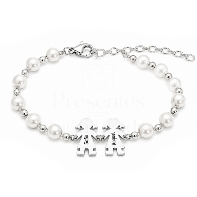 Pulseira com pingentes em forma de menina com nomes Sofia e Raquel