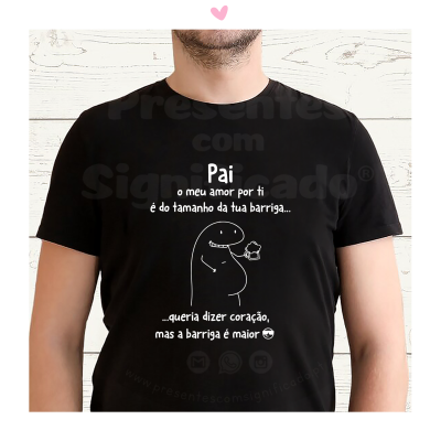 T-shirt preta com texto e desenho humorístico em branco para Pai