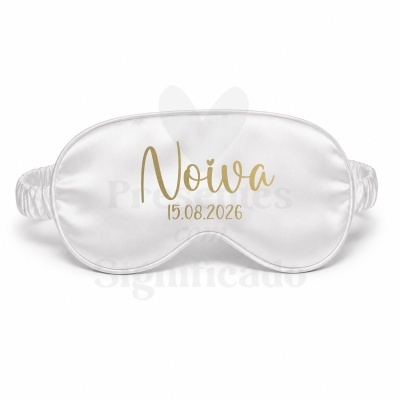 Máscara de dormir branca com texto dourado Noiva 15.08.2026