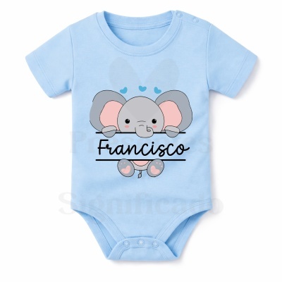 Body de bebé azul com estampa de elefante e nome Francisco