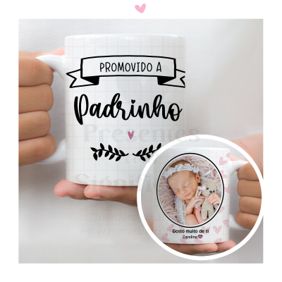 Caneca branca com texto 