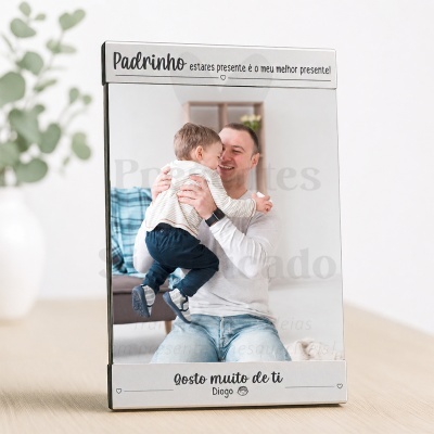 Espelho decorativo com texto personalizado para padrinho em moldura metálica prateada