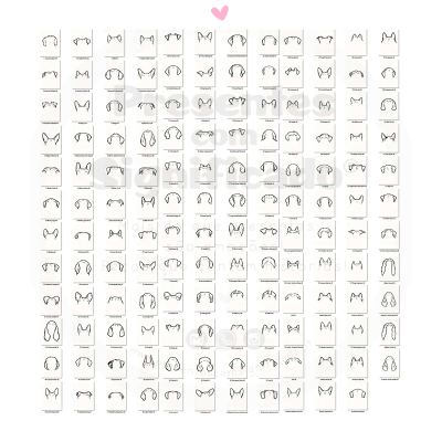 Desenhos lineares de vários estilos de sutiãs organizados em grade sobre fundo branco com um coração rosa no topo