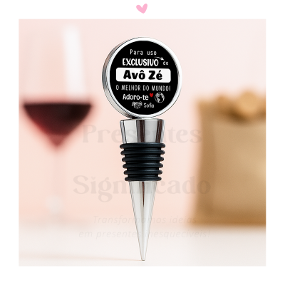 Rolha de vinho metálica personalizada para avô com texto exclusivo e desenhos
