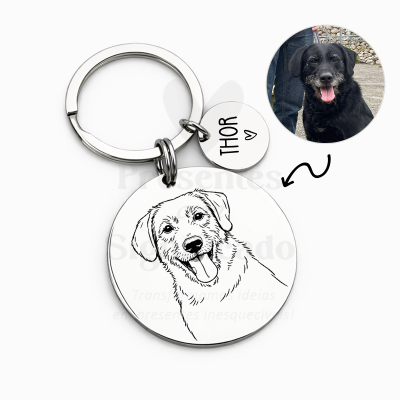 Porta-chaves metálico com gravura de cão e texto THOR