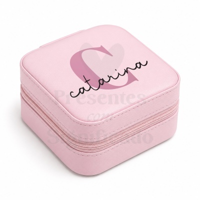 Estojo quadrado rosa claro com nome Catarina