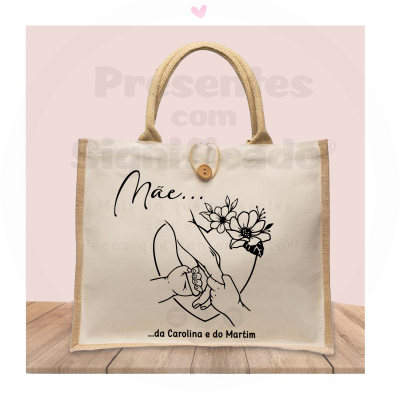 Saco de tecido com desenho e texto para mãe