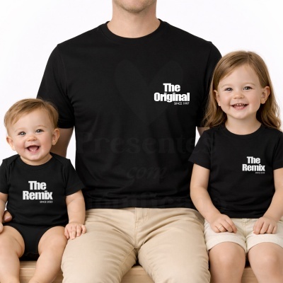 T-shirts pretas com textos The Remix, The Original e anos desde 1997, 2019 e 2025.