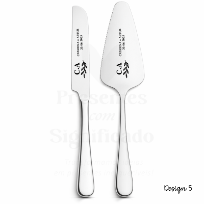 Conjunto de faca e pá para bolo personalizados em aço inox