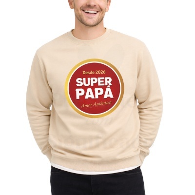 Sweatshirt bege com estampa SUPER PAPÁ em vermelho e dourado