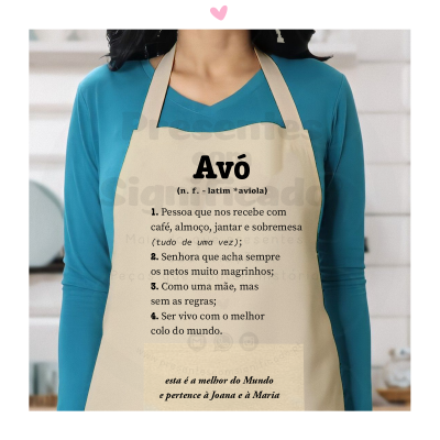 Avental creme com texto impresso definindo 