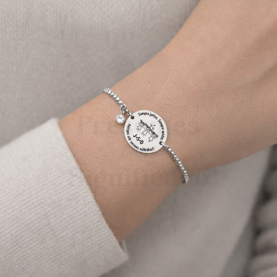 Pulseira de prata com medalha redonda gravada
