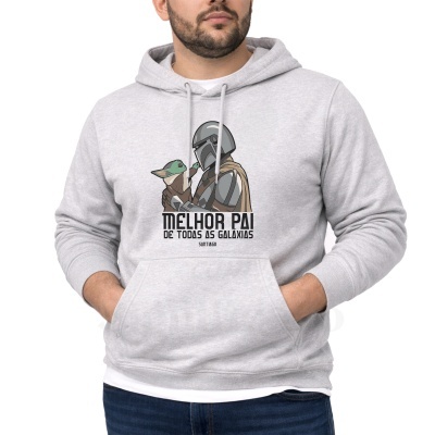 Sweatshirt cinza claro com estampa de personagem e texto para pai.