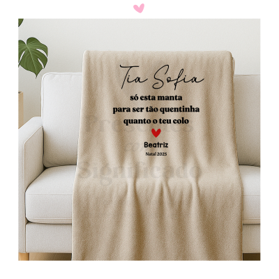 Manta bege personalizada com texto 