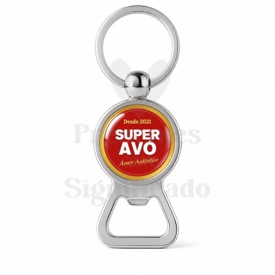 Porta-chaves metal com abridor e texto SUPER AVÔ Desde 2021 Amor Autêntico