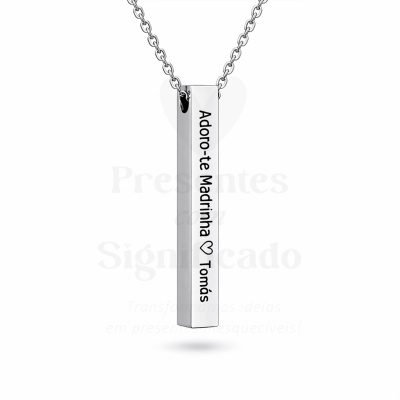 Colar com pendente retangular e gravação Adoro-te Madrinha Tomás