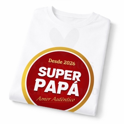 T-shirt branca com estampa Desde 2026 SUPER PAPÁ Amor Autêntico