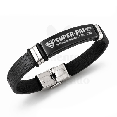 Pulseira preta com placa personalizada
