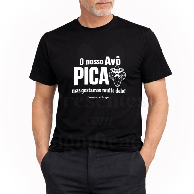 T-shirt preta com texto e desenho de cacto em branco