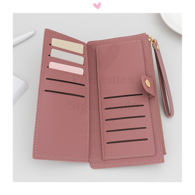 Carteira rosa velho com vários compartimentos para cartões e alça de pulso