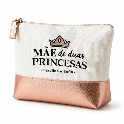 Estojo branco e rosa dourado com texto e coroa