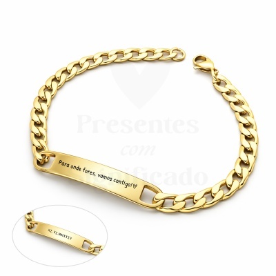 Pulseira dourada com gravação frontal e traseira