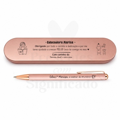 Estojo metálico cobre com gravação personalizada e caneta cobre com gravação