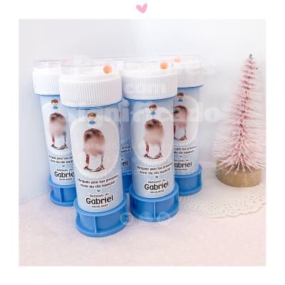 Cinco recipientes para bolhas de sabão com rótulos personalizados nome Gabriel