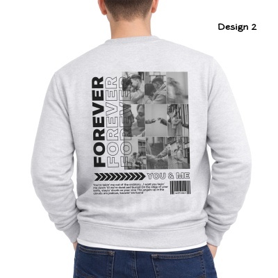 Sweatshirt cinza claro com design em preto e branco nas costas