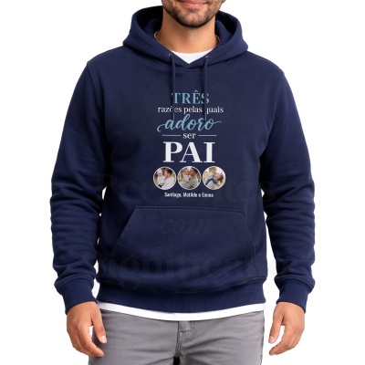 Sweatshirt azul escuro com texto e fotos personalizadas para pai
