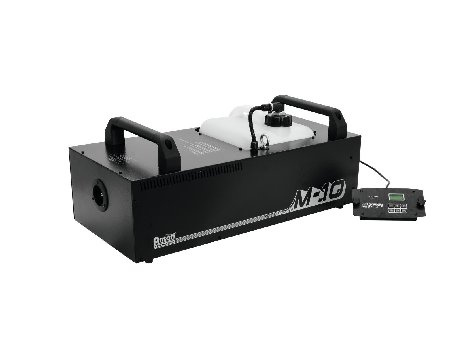 ANTARI M-10 Stage Fogger with Controller Máquina de fumos metálica preta com depósito branco e controlo remoto