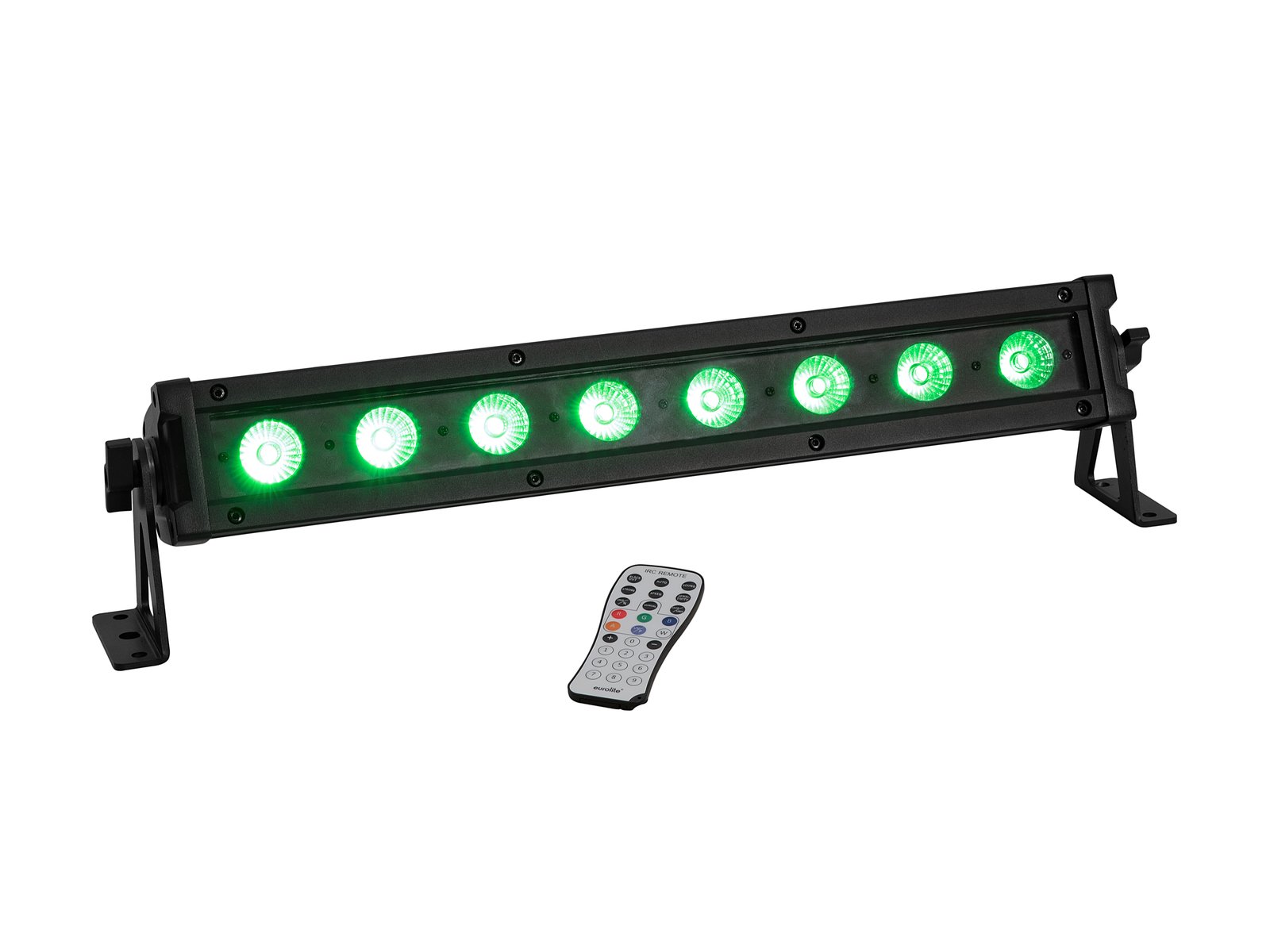 EUROLITE LED IP T-Bar 8 QCL Bar Barra LED preta com luzes verdes e controlo remoto branco