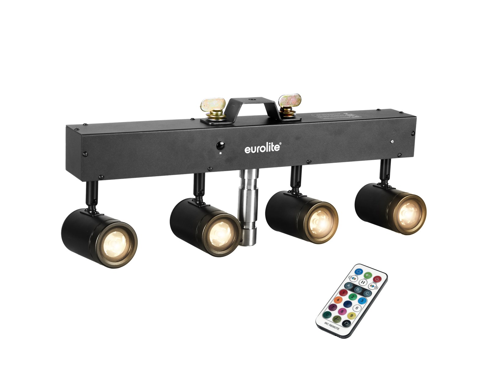 EUROLITE LED KLS-60 WW Compact Light Set Luz de teto Eurolite preta com quatro focos e comando remoto colorido