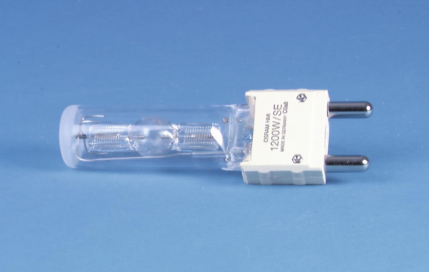 OSRAM HMI 1200/SEL XS 100V/1200W G38 750h Lâmpada halogénea cilíndrica transparente com soquete branco e dois pinos metálicos