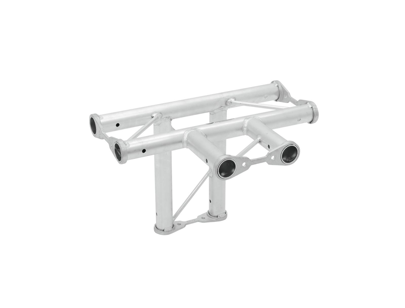 ALUTRUSS BISYSTEM PH-42 4-way T-piece horizontal Estrutura metálica tubular prateada com conexões circulares em fundo branco