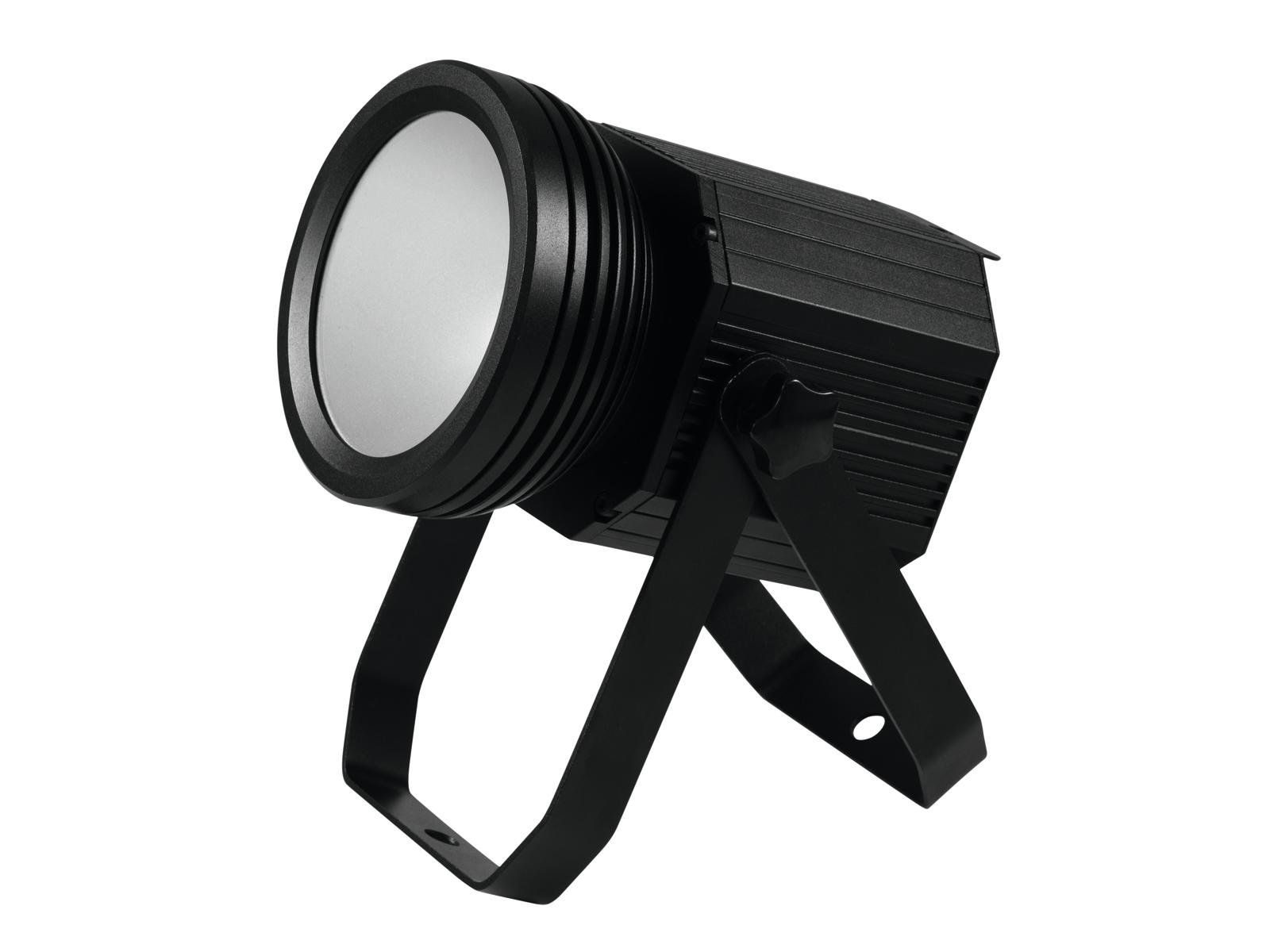 EUROLITE LED PML-80 COB RGB 80W Spot/Wash Projetor de iluminação preto com suporte ajustável em fundo branco