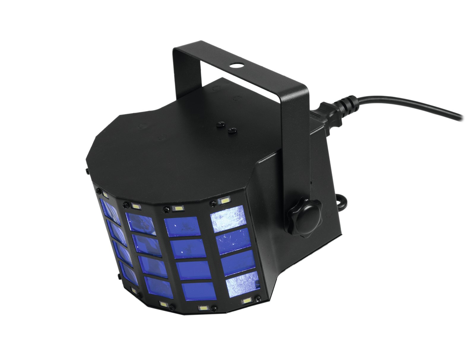EUROLITE LED Mini D-6 Hybrid Beam Effect Luz LED para efeitos de palco com painel azul e estrutura preta