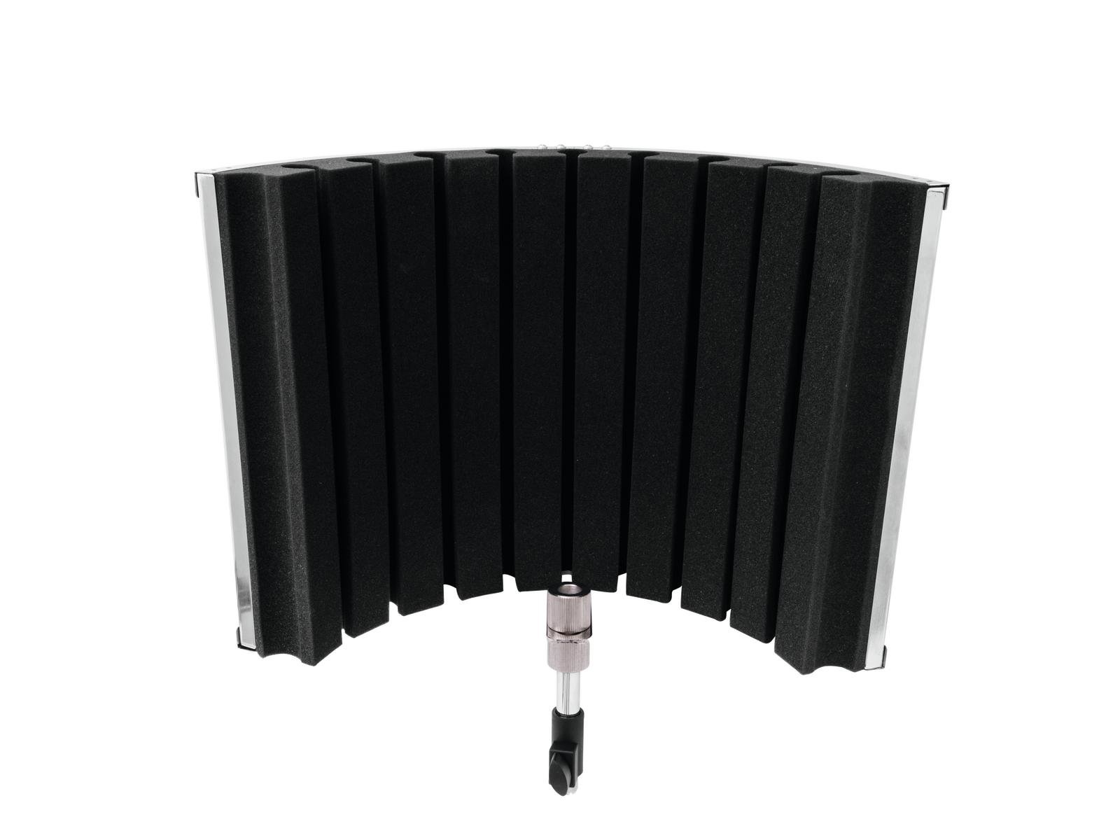 OMNITRONIC AS-02 Microphone-Absorber System Refletor acústico em espuma preta para microfone com suporte metálico.