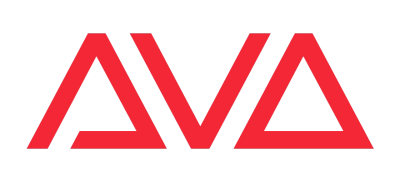 Logótipo com letras estilizadas A, V, A em vermelho