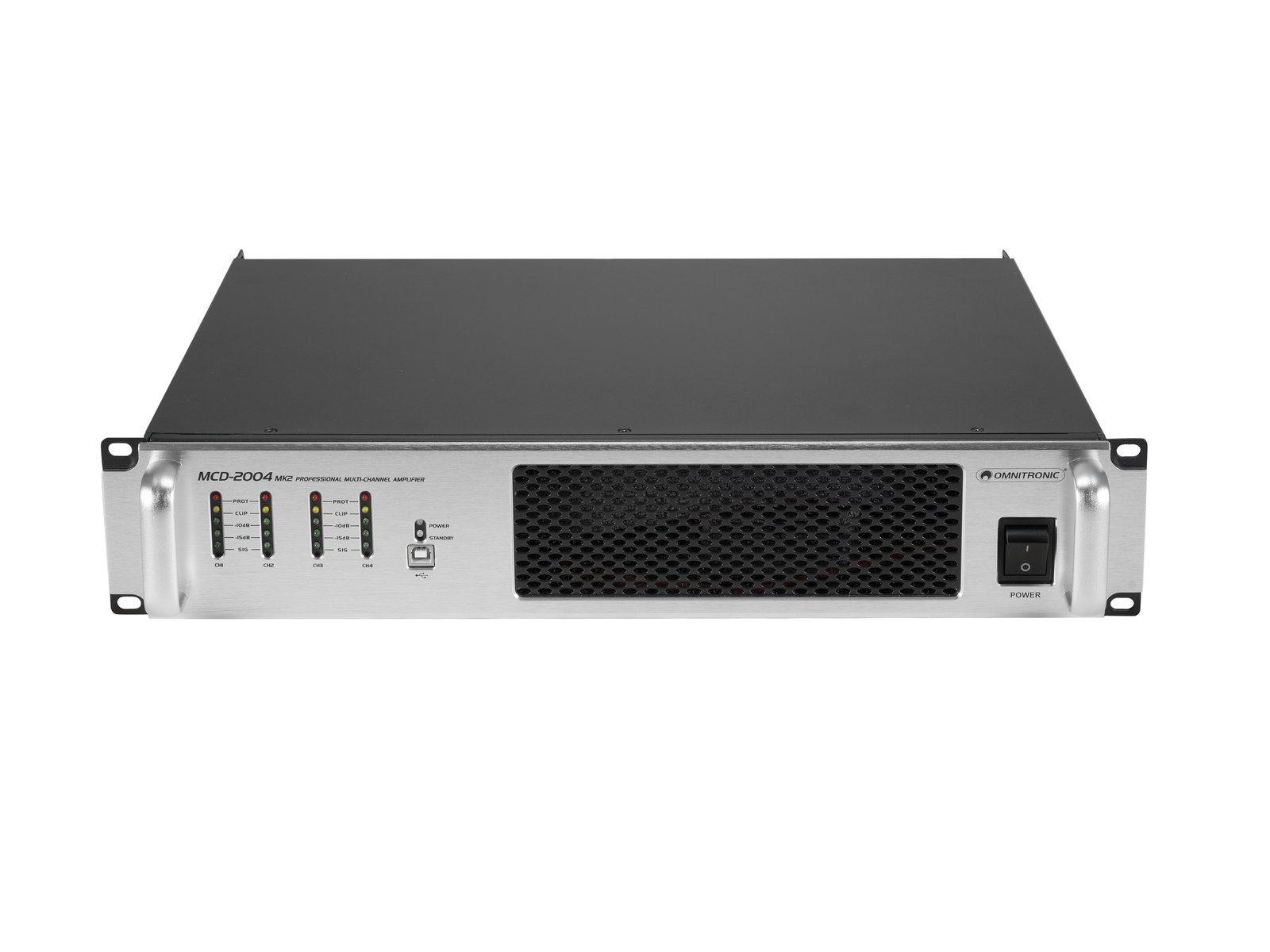 OMNITRONIC MCD-2004 MK2 4-Channel Installation Amplifier Amplificador de potência MCD-2000W prateado e preto