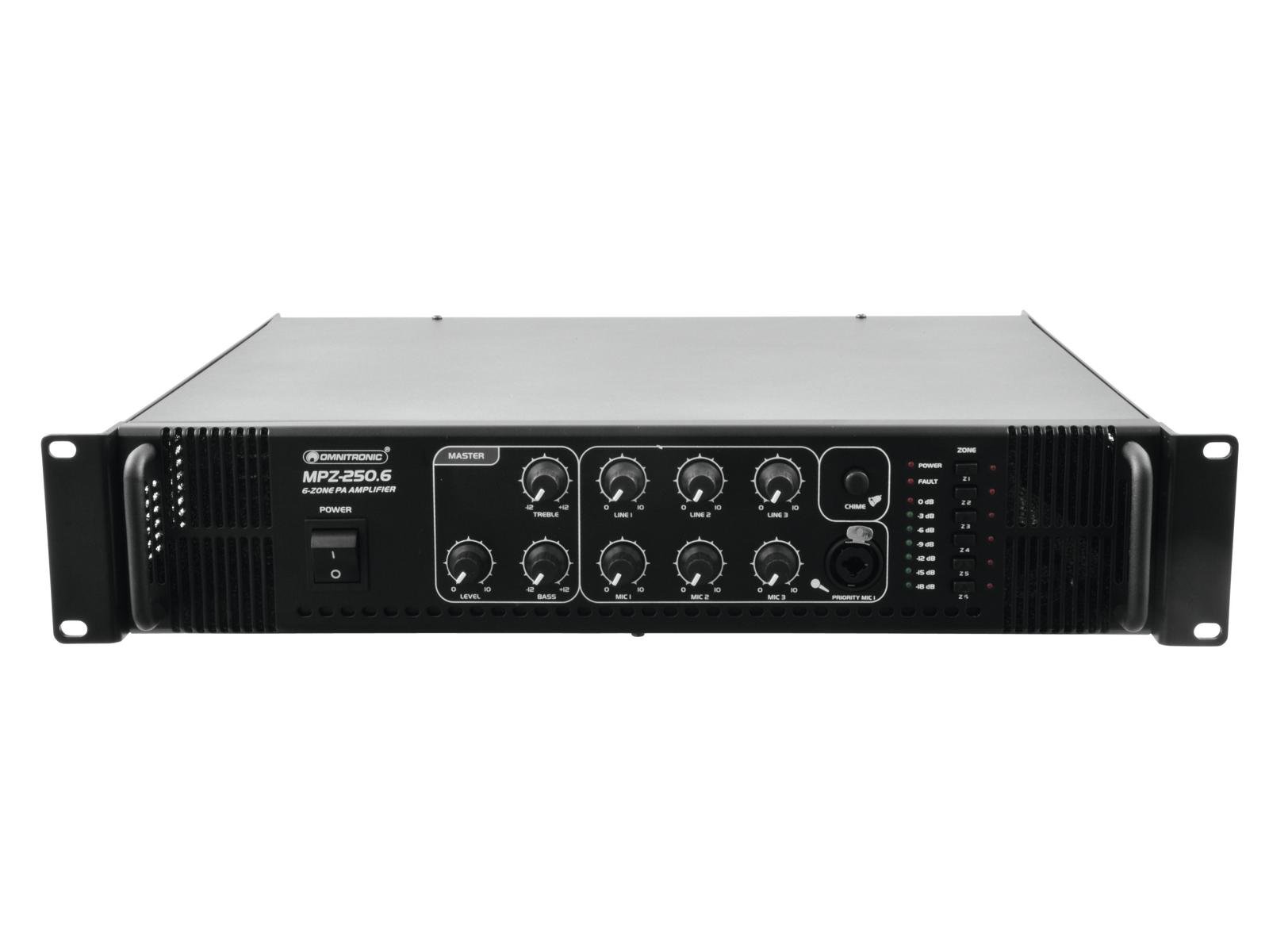 OMNITRONIC MPZ-250.6 PA Mixing Amplifier Amplificador de potência Phonic MPZ250.6 preto