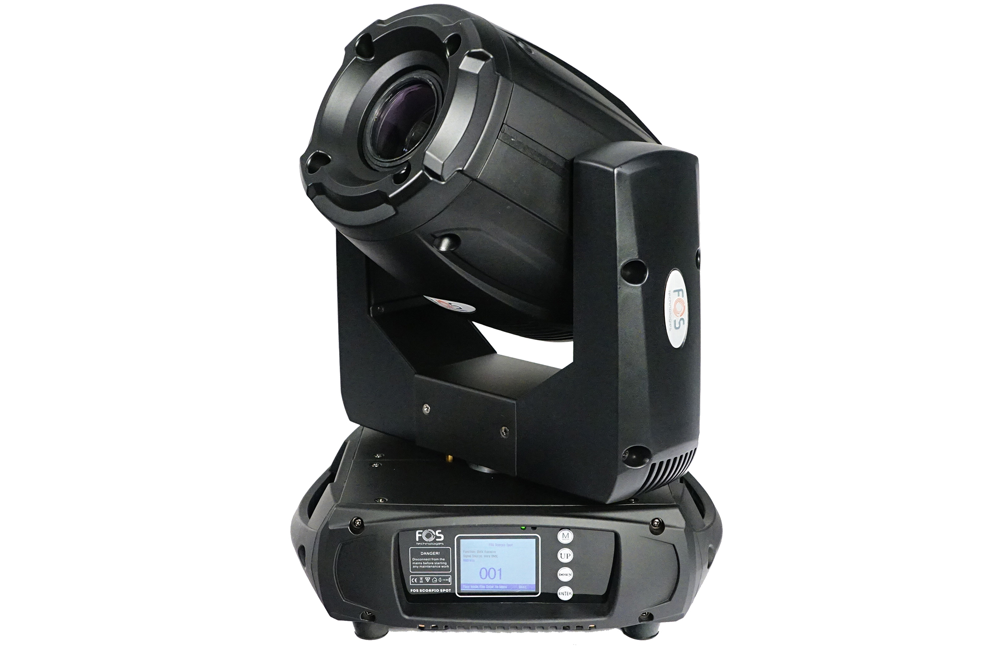 FOS Scorpio Spot Luz móvel profissional preta tipo moving head com visor digital e botões