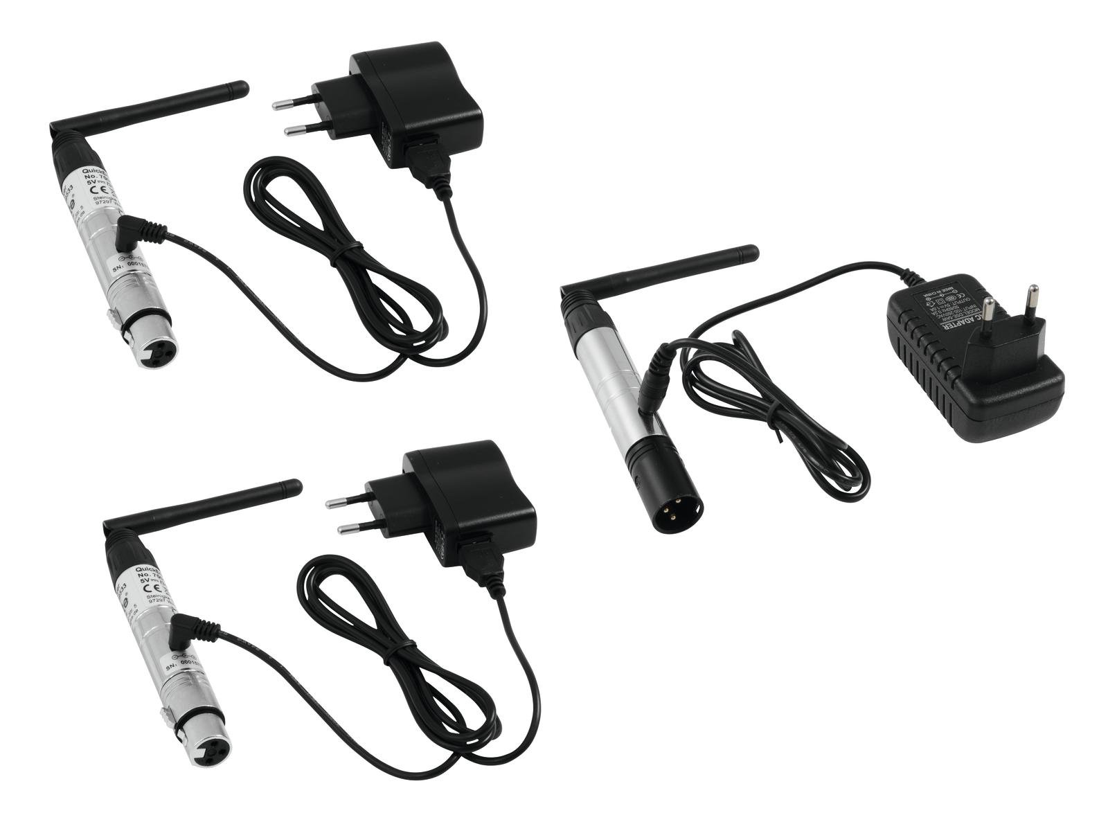 EUROLITE Set QuickDMX 1x transmitter + 2x receiver Transmissores wireless pretos com adaptadores de corrente